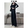 Damen Jeans mit hohem Bund und geradem Bein Lässige Weitbeinige Jeans Hose Casual Nicht-Stretch Lange Hose