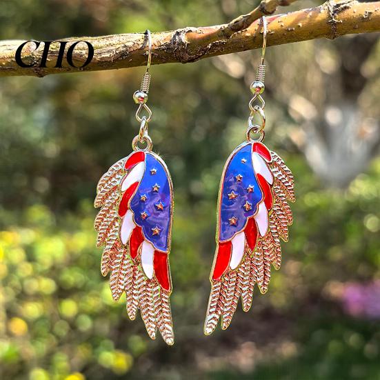Wykwintne kolczyki Flaga USA dla kobiet, Patriotyczne czerwono-biało-niebieskie kolczyki, Amerykańskie charakterystyczne wiszące kolczyki, Prezent na Dzień Niepodległości 4 lipca