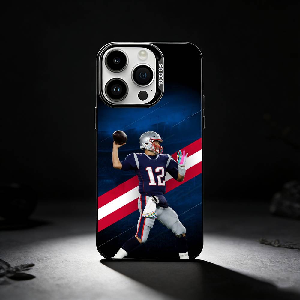 American Football Tom Brady Phone Case For iPhone 17,16,15,14,13,12,11 Plus,Pro Max,XS,Colored silver phone case