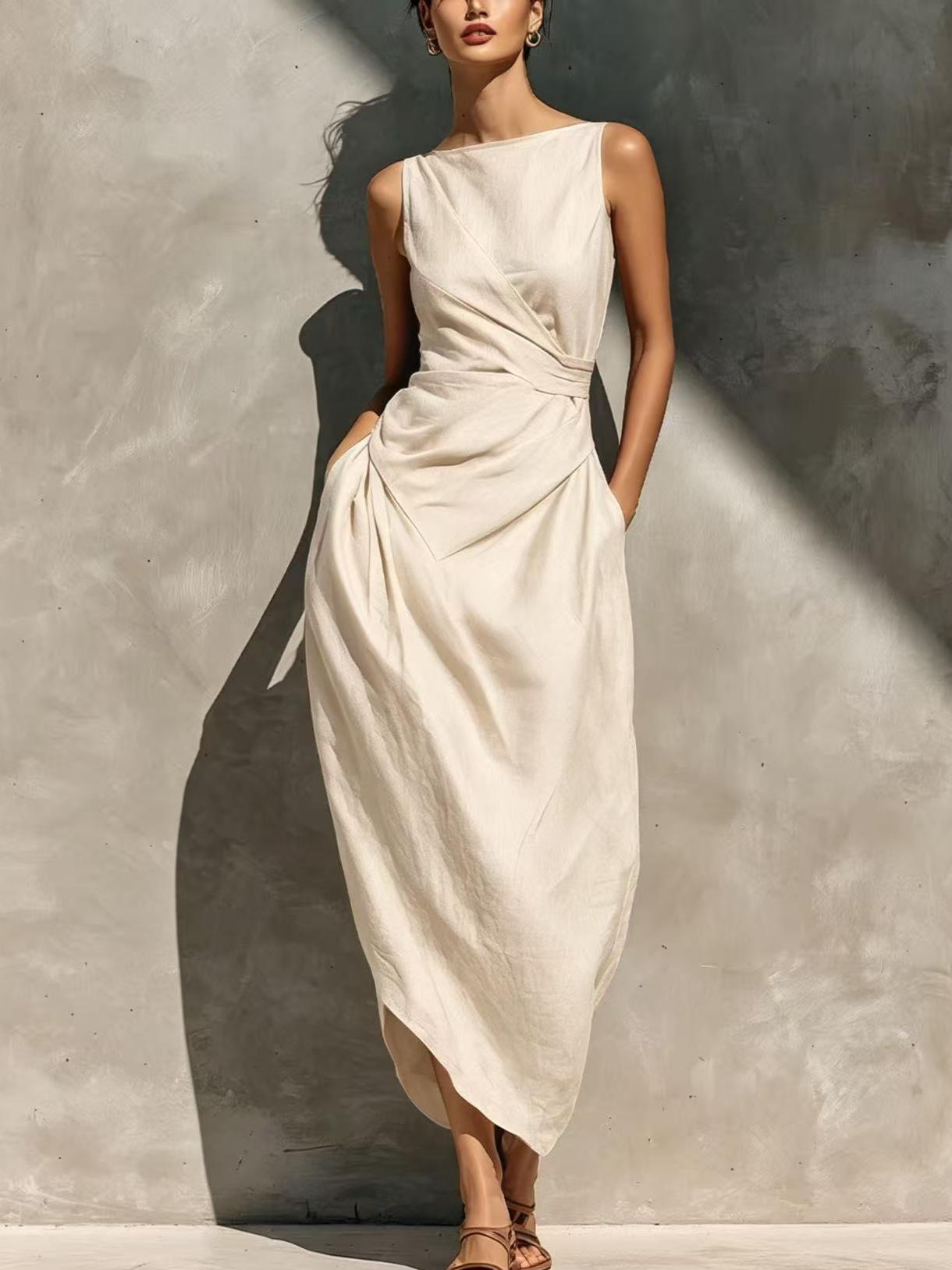 2026 summer European and American TK new hot-selling sleeveless boat collar cross asymmetric hem S