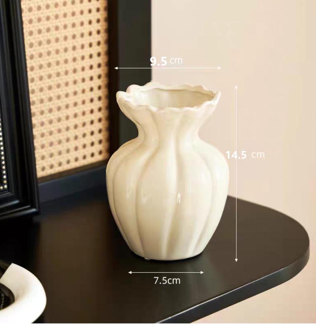 Vintage Cream Ceramic Vase: Elegant French-American Hydroponic Flower Arrangement for Living Room Decor Without Flowers