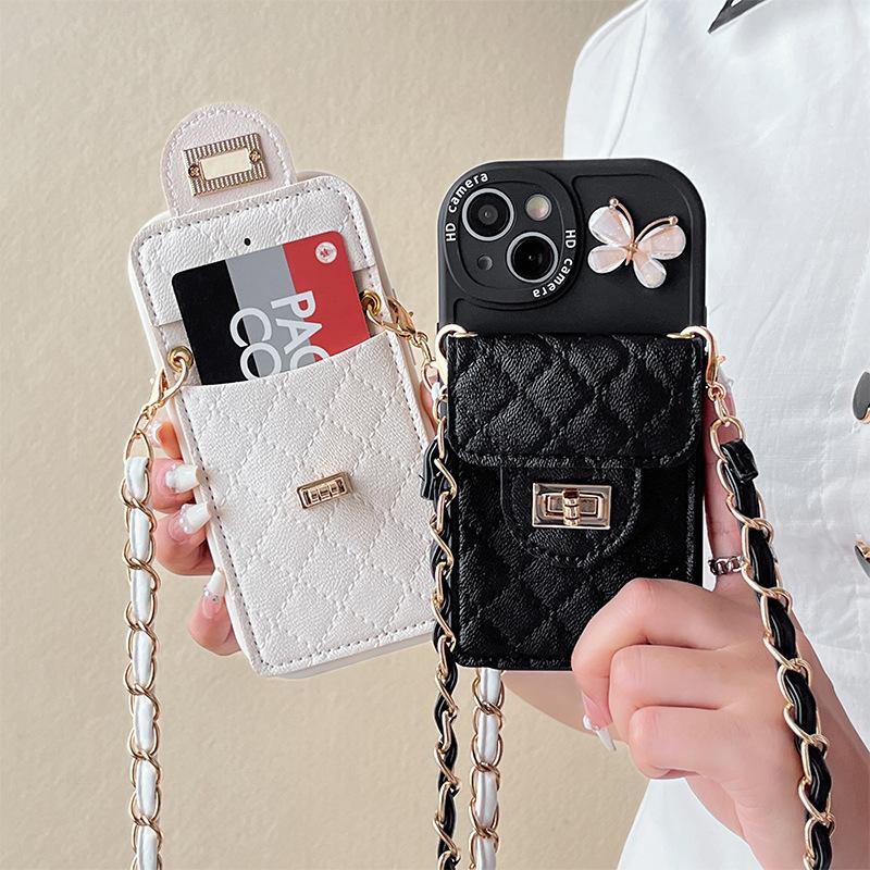 Apple 17 Messenger Wallet Mobile Phone Case For Iphone15Promax Butterfly Messenger Chain 16 Fine Hole Women'S Soft