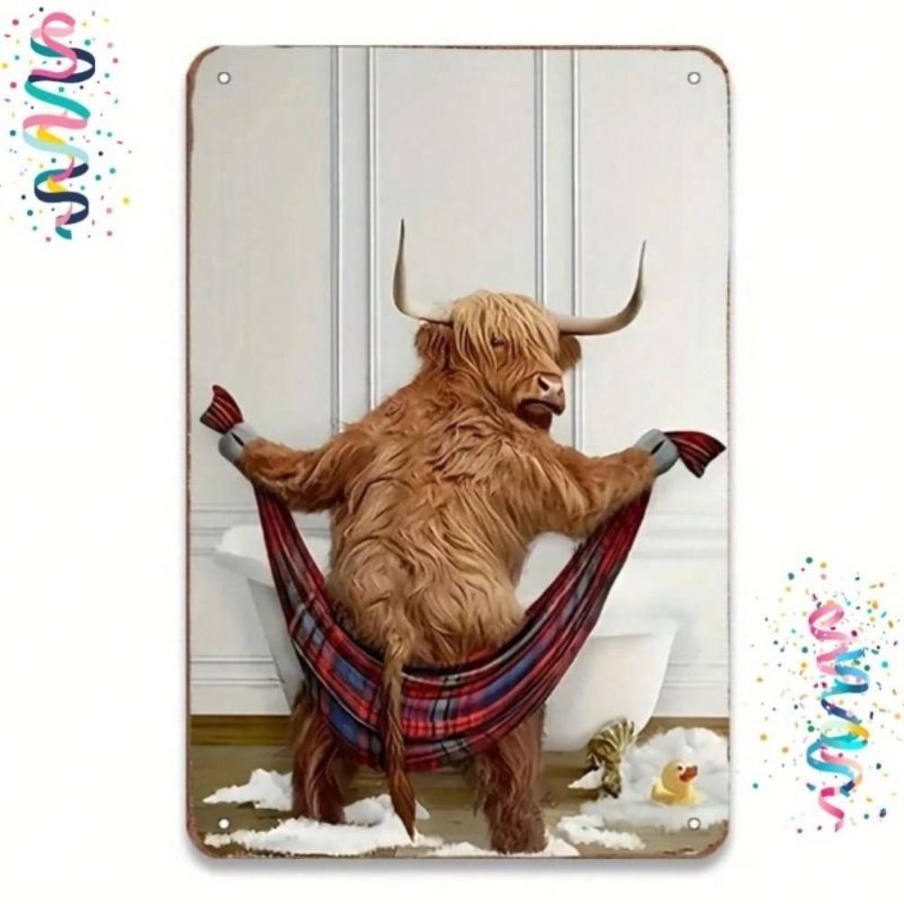 Metal Wall Art Highland Cow Poster Bathroom Decor