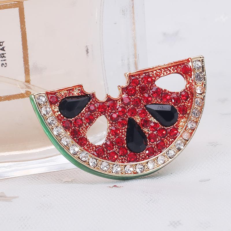 Blucome Fashion New Alloy Encrusted Watermelon Brooch Simple and Versatile Dripping Oil Fruit Anti-glare Collar Pin