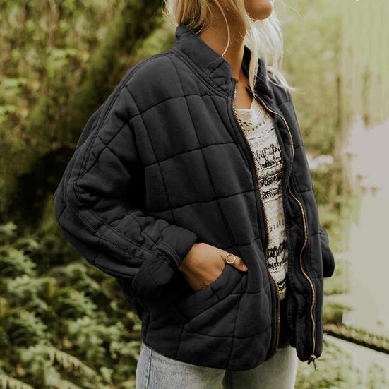 Women Winter Coat Pockets Solid Color Thick Stand Collar Long Sleeves Keep
