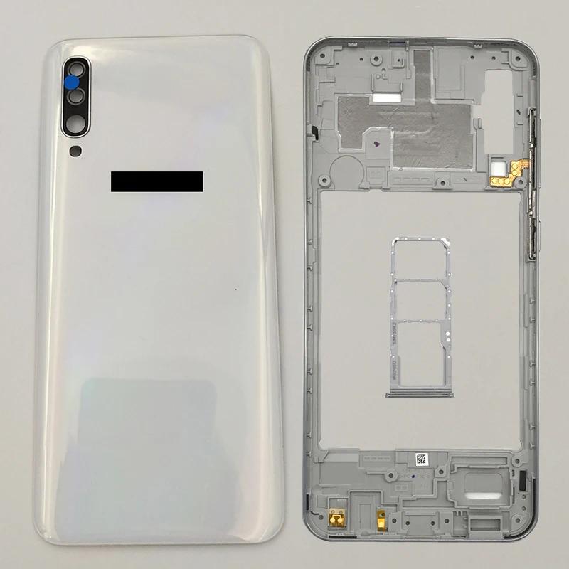 Middle Frame For Samsung Galaxy A50 2019 A505 SM-A505F Housing Middle Frame Battery Cover Back Panel Rear With SIM Card Tra