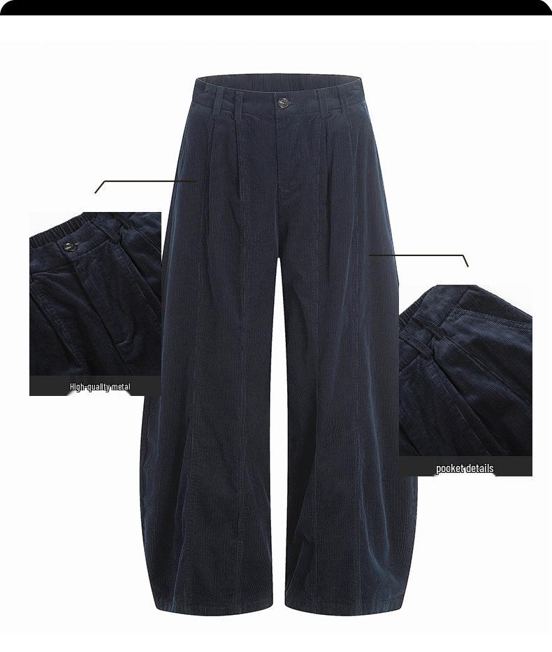 Yongfang Unisex Retro Corduroy Wide-Leg Pants - Autumn/Winter Loose Street Style with Trendy Pleats and Scissor-Cut Design