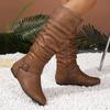 Leather Boots Women Western Mid Calf Retro Knee High Long Elegant Boots Thigh Booties Winter Heeled Knee Party Shoes