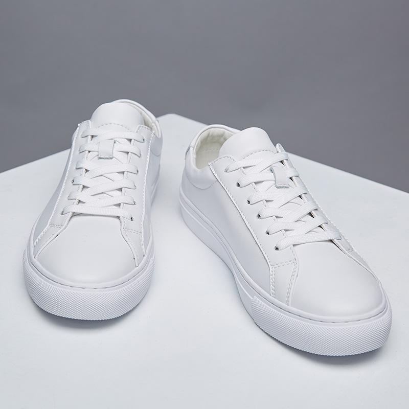 Men's Casual White Cowhide Shoes - Versatile Korean Style, Small Round Toe, Plus Size Trend