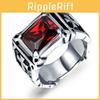 Cool Fashion Vintage Red Onyx Thor Men's Stainless Steel Ring With Gothic Style