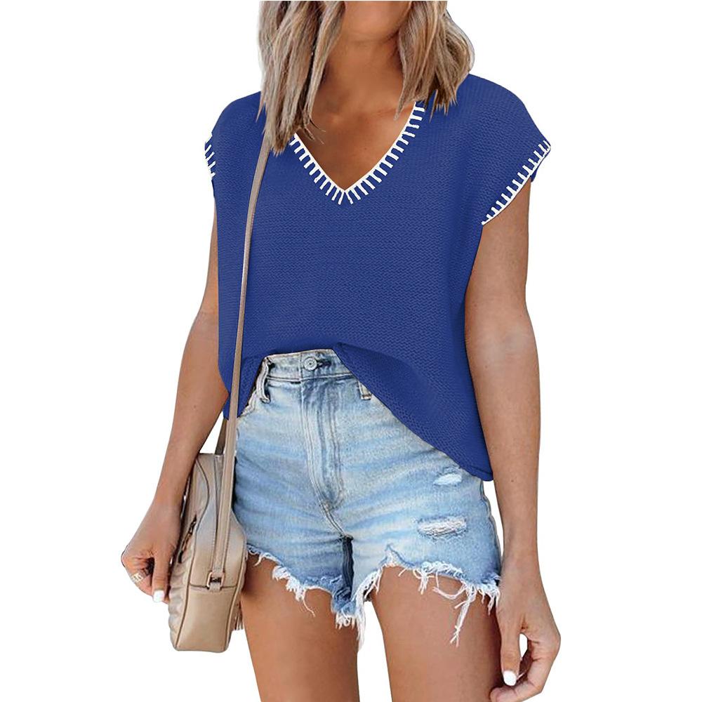 Summer Vintage Women's Solid Casual Knit T-Shirts Loose Fashion Elegant Youth Female Tops