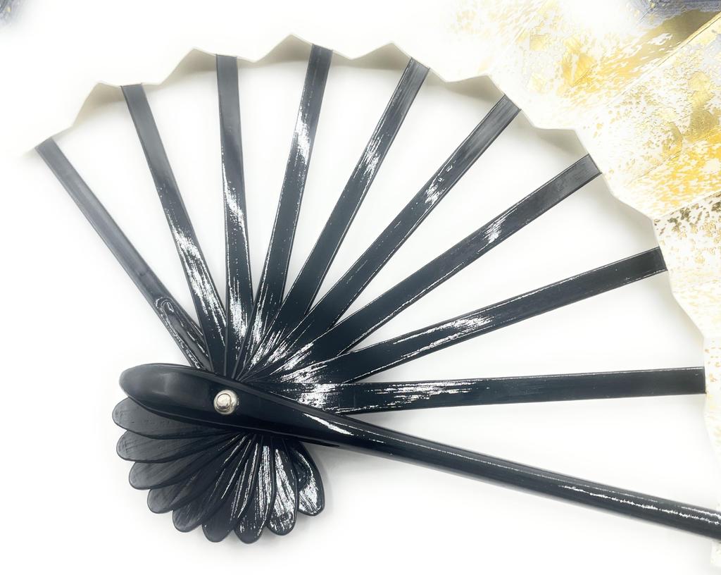 Love Gold Black Lacquered Fan for Dancing Fan, 1360, Gradient, Sand, 9.5 inches, Bone, Box, (Navy Blue)