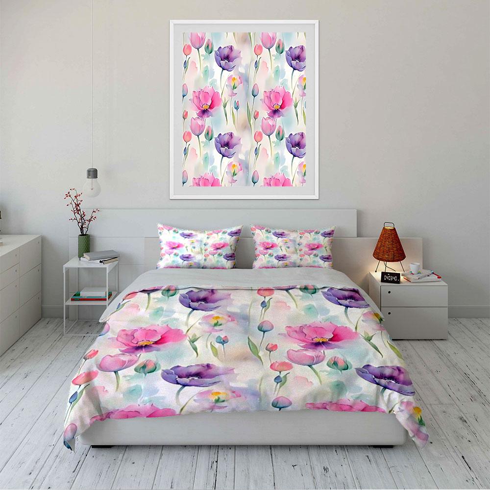 Watercolor Floral Pastel Pattern Bedding Duvet Cover Set Duvet Cover Pillowcases (1*Duvet Cover 2*Pillowcases, Without Duvet Insert)
