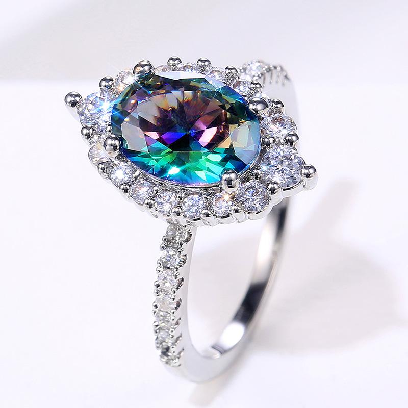 New Marquise Shape Oval Colorful Zircon Women Ring Gorgeous Wedding Anniversary Birthday Gift for Wife/Mother/Grandmother