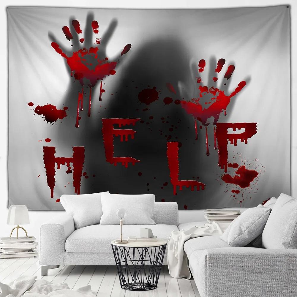 Red Rose Skull Tapestry Skull Blood Print Halloween Decorative Tapestry Home Living Room Room Decorative Wall Hanging