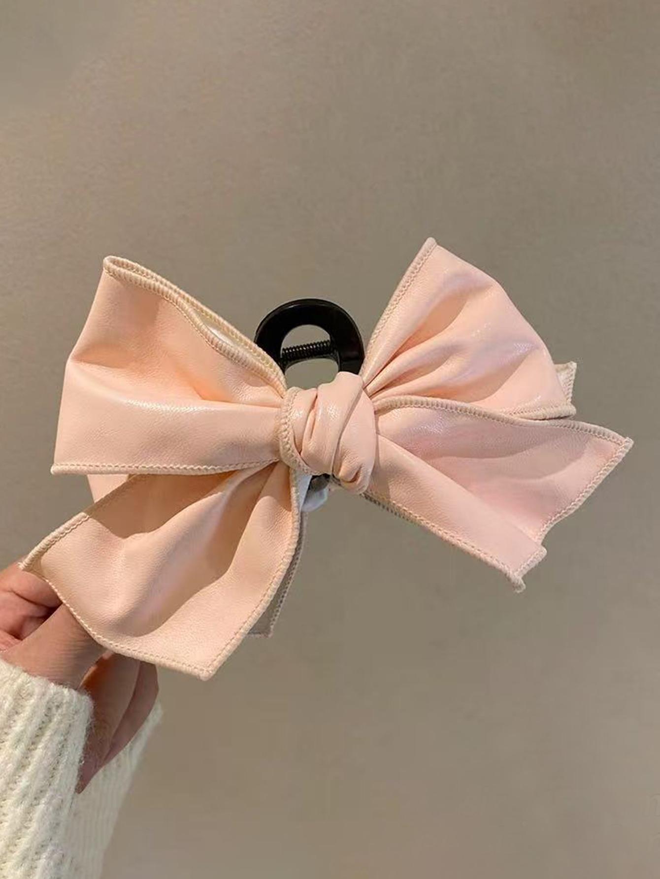 

1 шт. Черная кожаная заколка-краб с хлопковой набивкой и бантом, Большие зажимы для густых волос, Нескользящий модный зимний аксессуар для волос для девочек