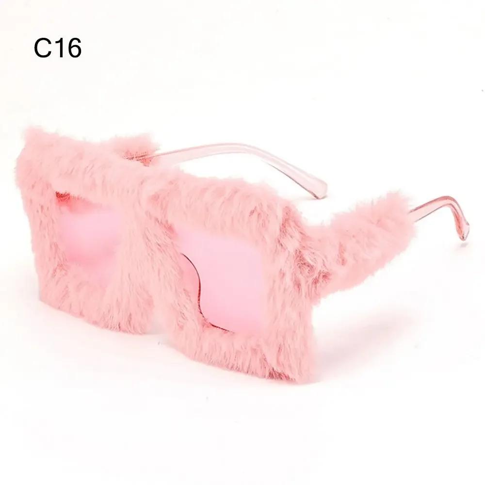 Übergroße Plüsch-Sonnenbrille Y2K Flauschig Quadratisch Punk-Sonnenbrille Trendige Neuheit Dekor Winter-Sonnenbrillen für Weihnachtsfeier Brillen