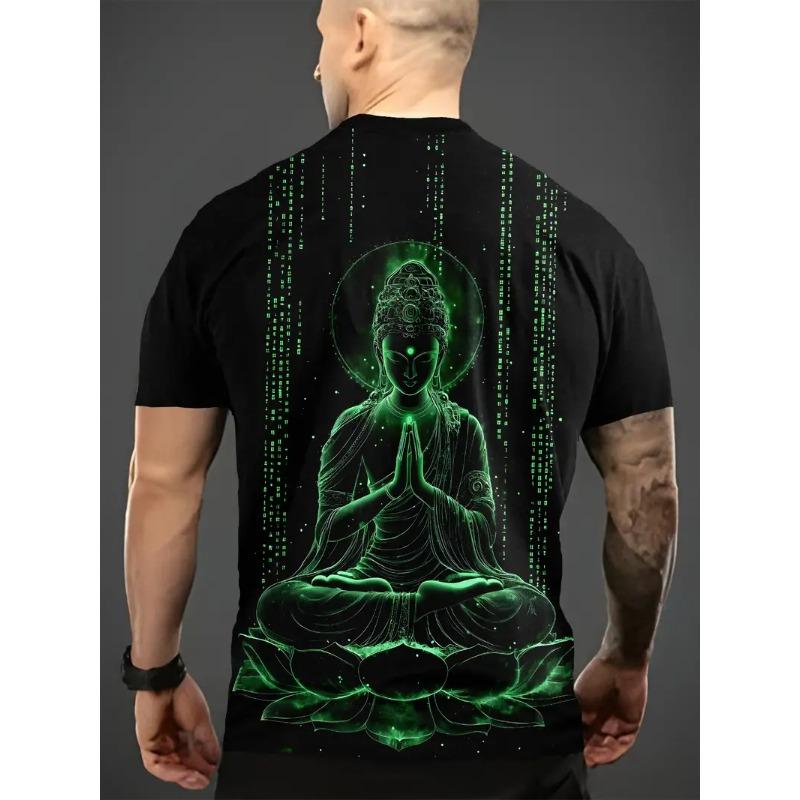 Large Men's Buddha Pattern 3D Printed Men's Round Neck Short Sleeved T-shirt Summer Fashion T-shirt Casual Comfortable Versatile Top