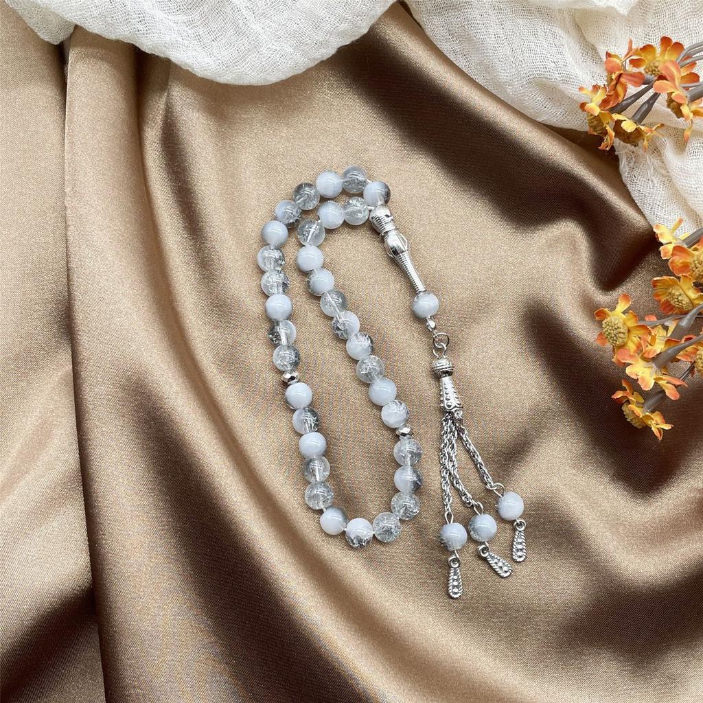 Muslimische Gebetsperlen 33 Tasbih Eisglas Rosenkranz mit Quastenanhänger Ethnisches islamisches Armband für die tägliche Andacht