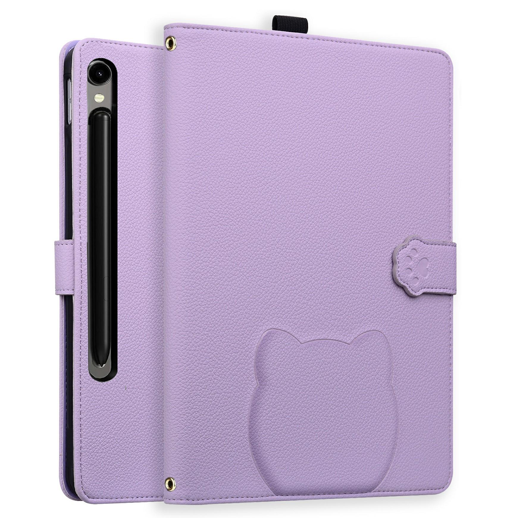 

Чехол-подставка для Samsung Galaxy Tab S10 FE/S10/S9 FE/S9/S8/S7, кожаный, с эффектом 3D, с рисунком кота Purple