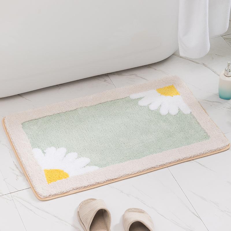 Inyahome Bath Mats Fashionable Cartoon Flocking Bathroom Rugs Durable Indoor Daisy Bath Rugs Suitable for Bathroom Door Carpets