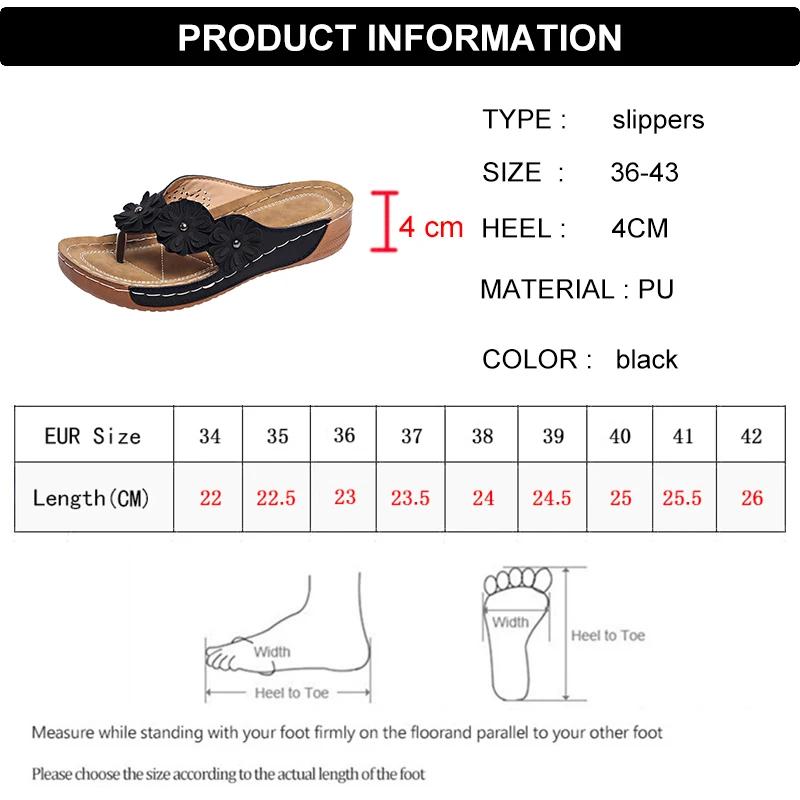 Fashion Vintage Clip Toe Womens Wedge Sandals Lightweight Flowers Decor Platform Slippers Women Plus Size Non Slip Thick Sole Sandles 43