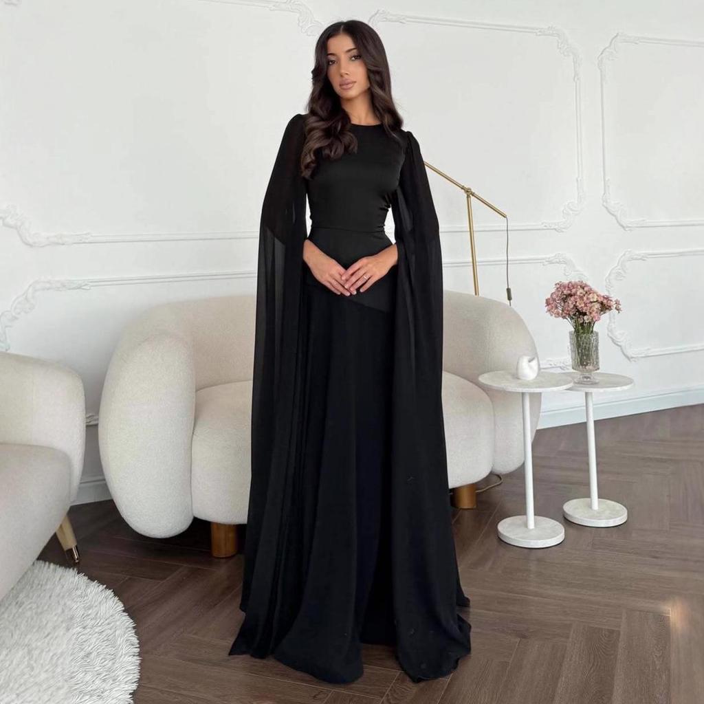 Europejska i Amerykańska Damska Sukienka Jesień 2025 z Rękawami-Peleryną, Linia A, Patchwork