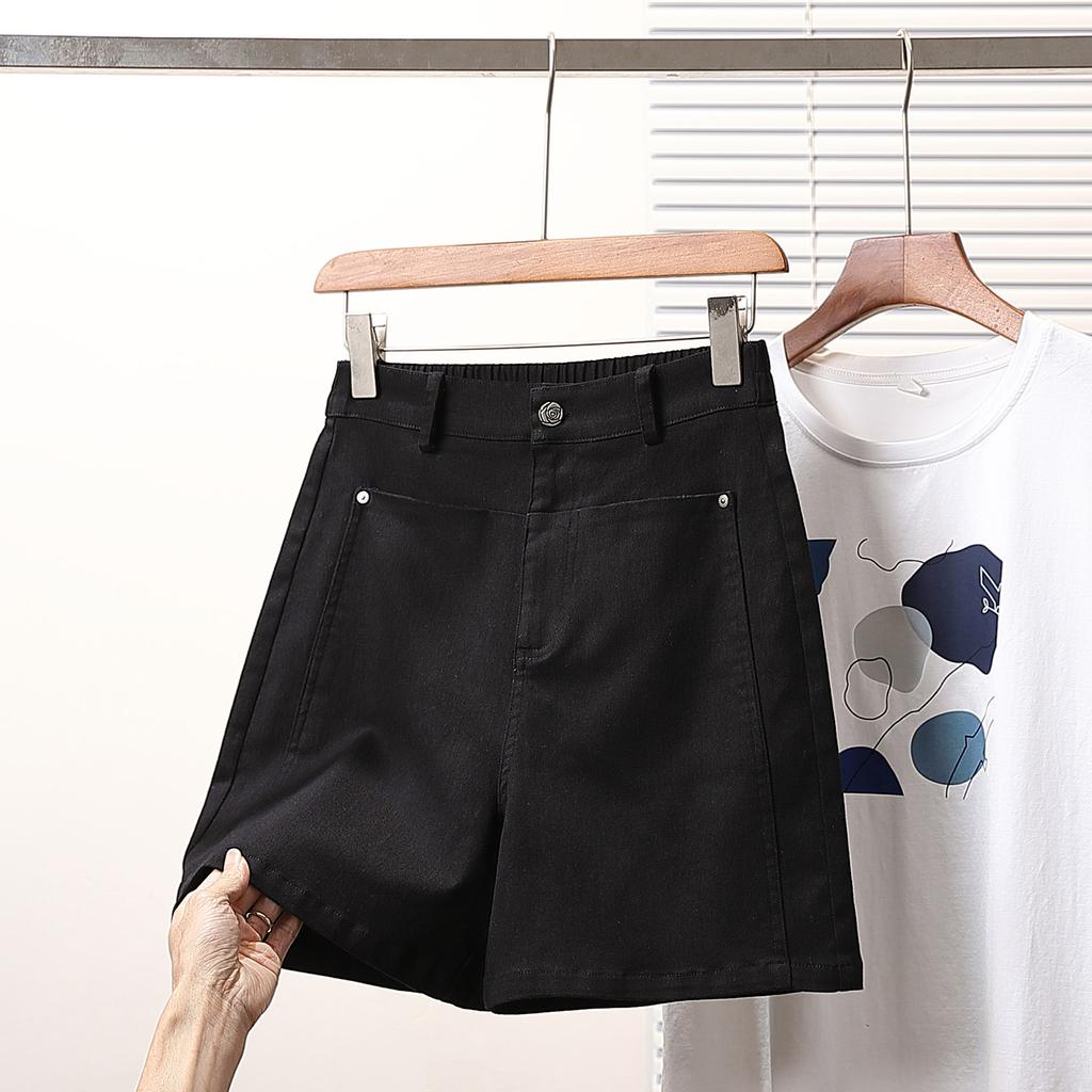 DIMANAF Plus Size 2025 Women Shorts Pants Summer Elastic Solid Loose Harem Jeans Short Basic High Waist Pants