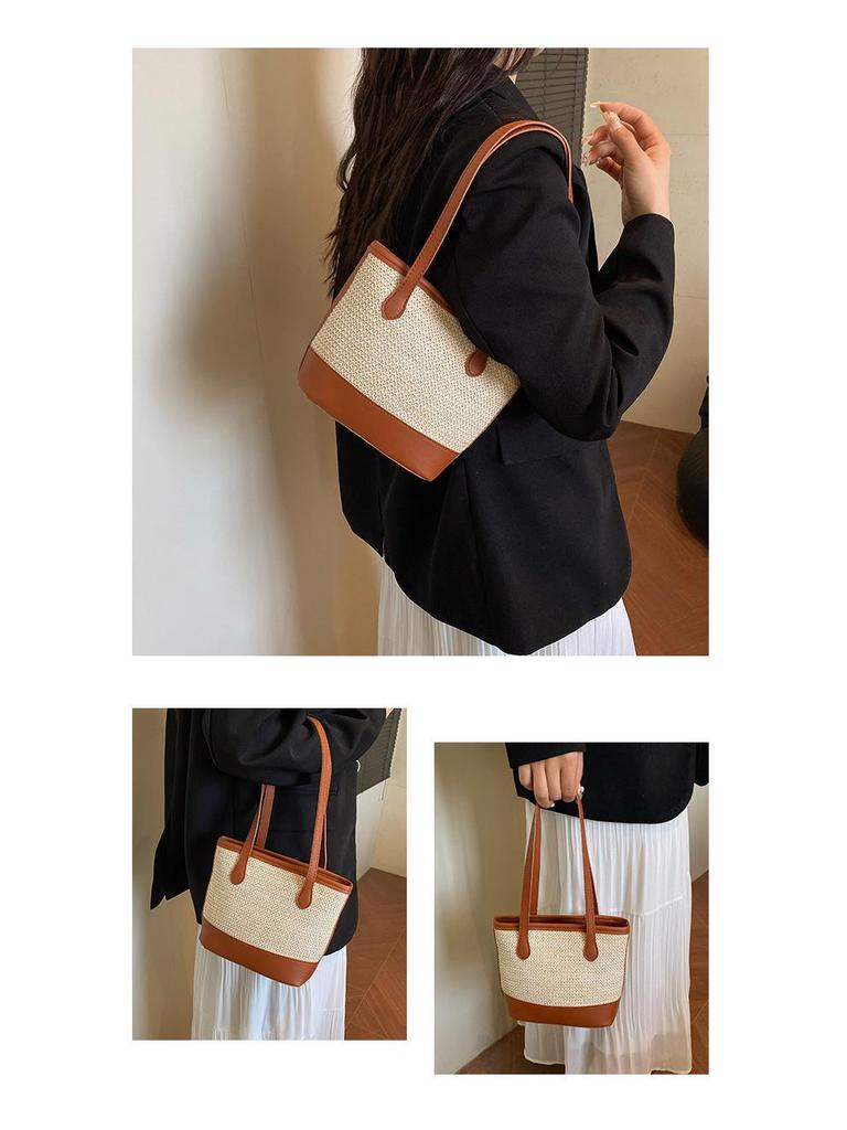 2025 Retro Strohgewebte Damen Schulter-Tragetasche mit großer Kapazität