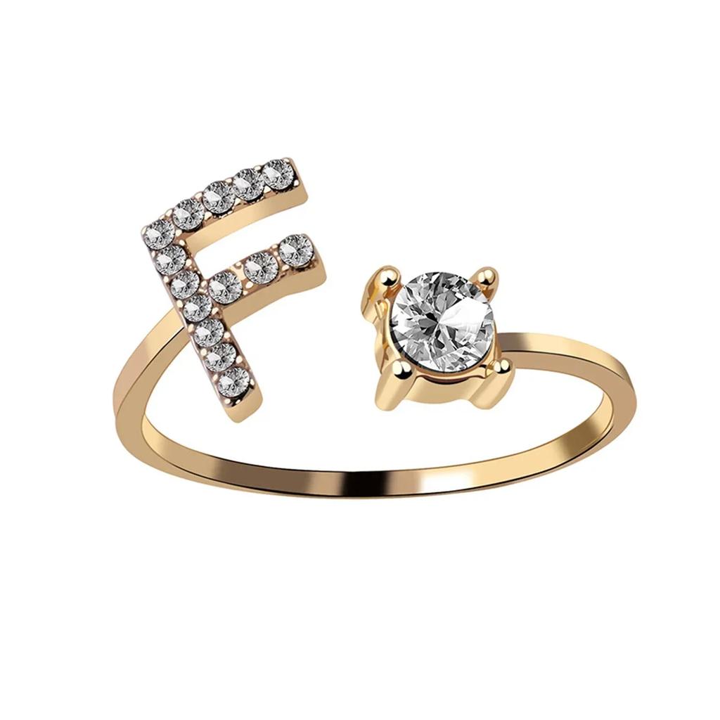 Adjustable Initials Rings Stainless Steel Simple Zircon Letter Rings for Women Wedding Band Couples Jewelry Accessories Gifts