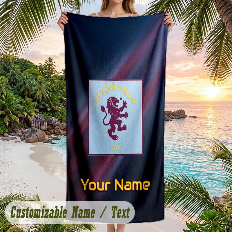 Beach Towel Aston Villa Print Custom Name Text Soft Towel for Swimming Pool