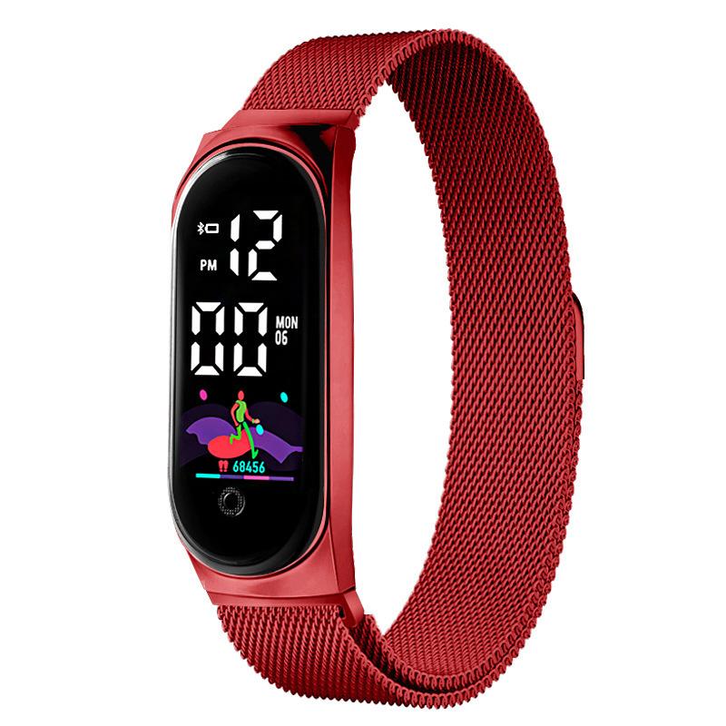 

New LED Student Electronic Watch Innovative Colorful Waterproof Milan with Alloy Touch Screen LED Bracelet Watch красный