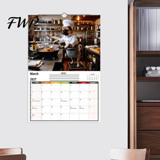 Dog Themed Planner 2027 Pugs Working Wall Calendar, Funny Hanging Humorous Pet Poster 12 Monthly with Unique Illustrations for Home Office Decor Year