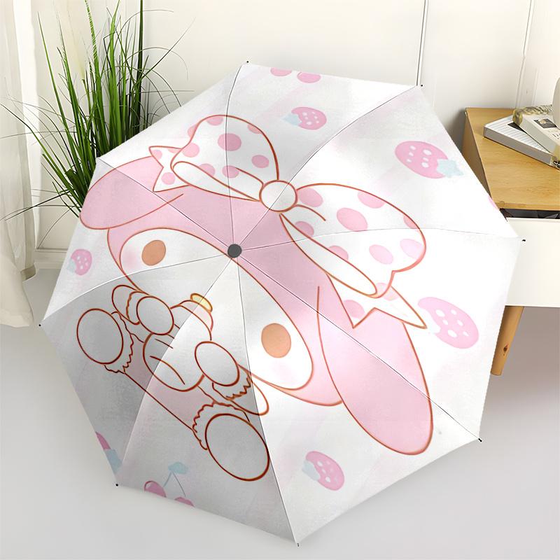 

1pc My Melody Automatic Folding Umbrella - Strawberry Pattern, Portable 3-Fold Design with Iron Frame, Perfect Gift for Fans, Travelers, Daily Use, Ou