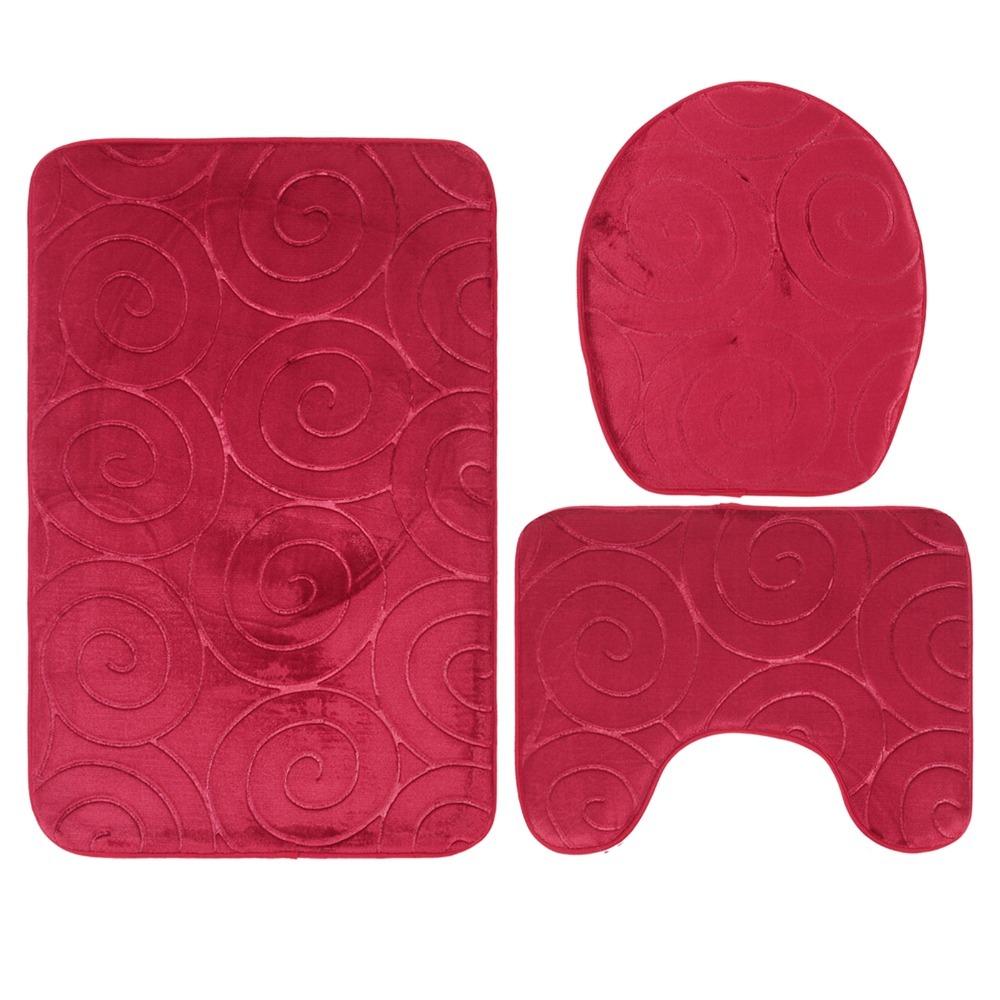 3 PCS Polyester Fiber Bathroom Mat Set Memory Foam Colorful Bath Carpets Set Absorbent Non-Slip Bathroom Floor Mat