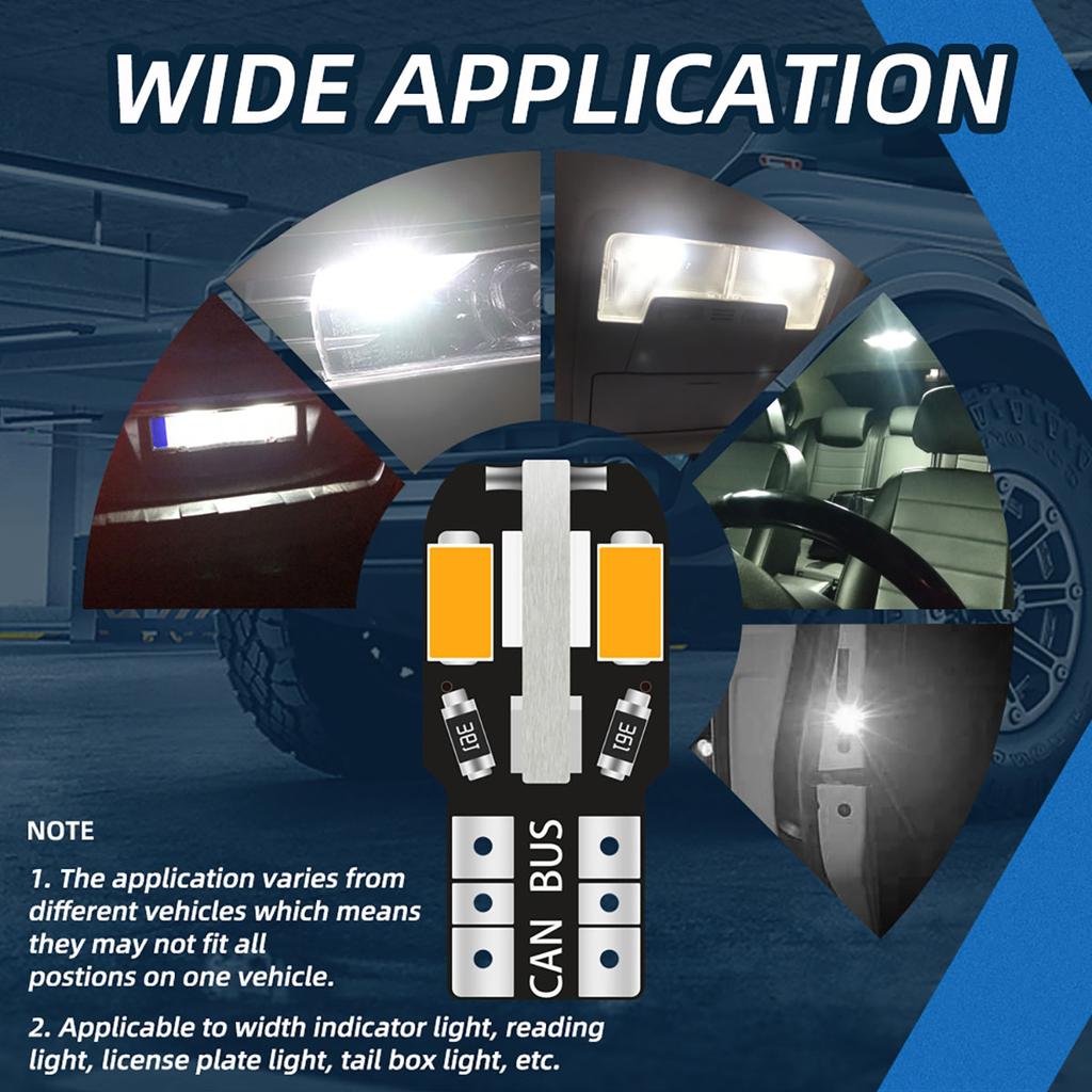 10/20PCS W5W T10 LED Bulbs Car Reading Light Clearance Lights 8SMD 12V 194 168 Side Wedge Light For Car License Light Warm White