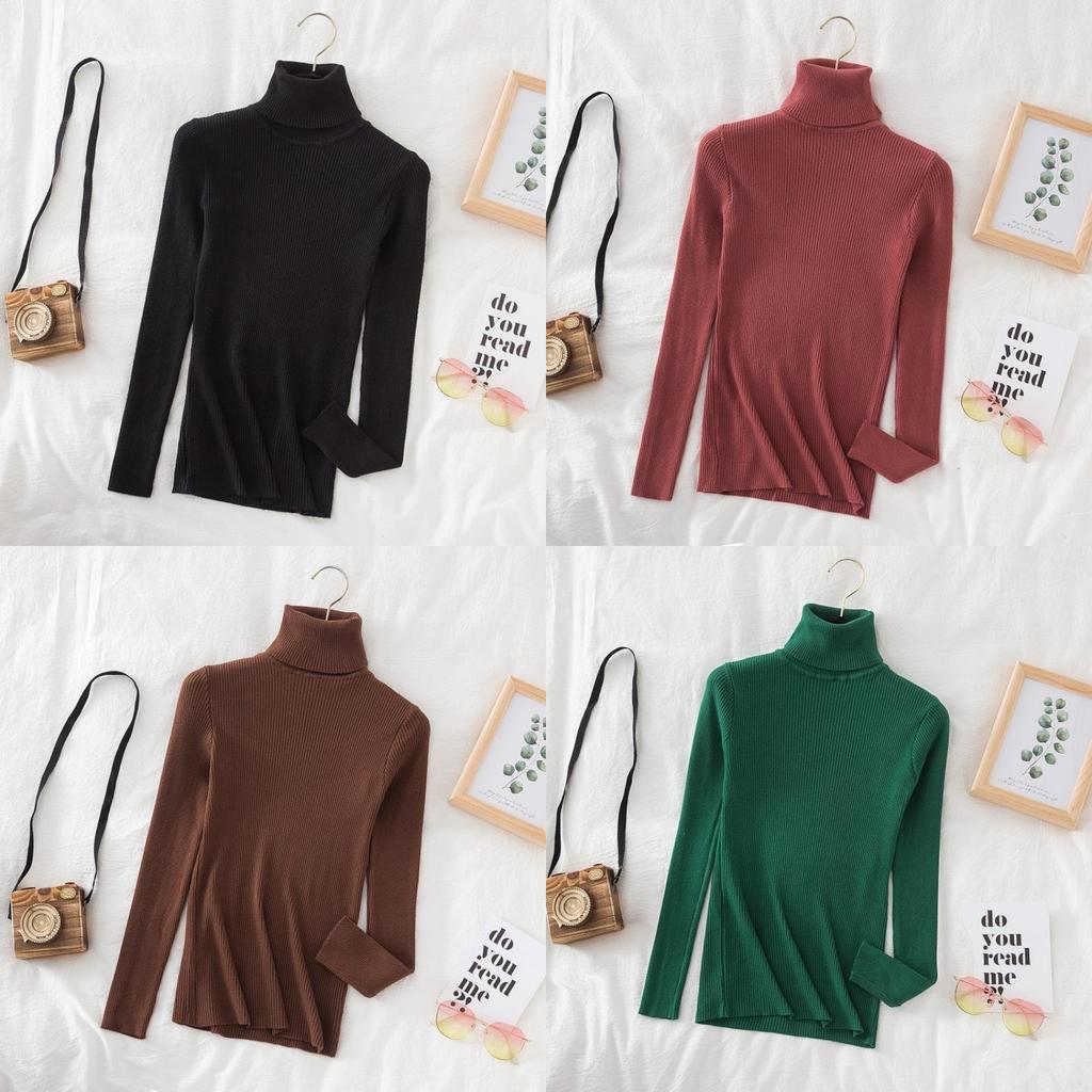 Elegant Knit Sweater For Women With High Neck Slim Fit Long Sleeve Casual Wear
