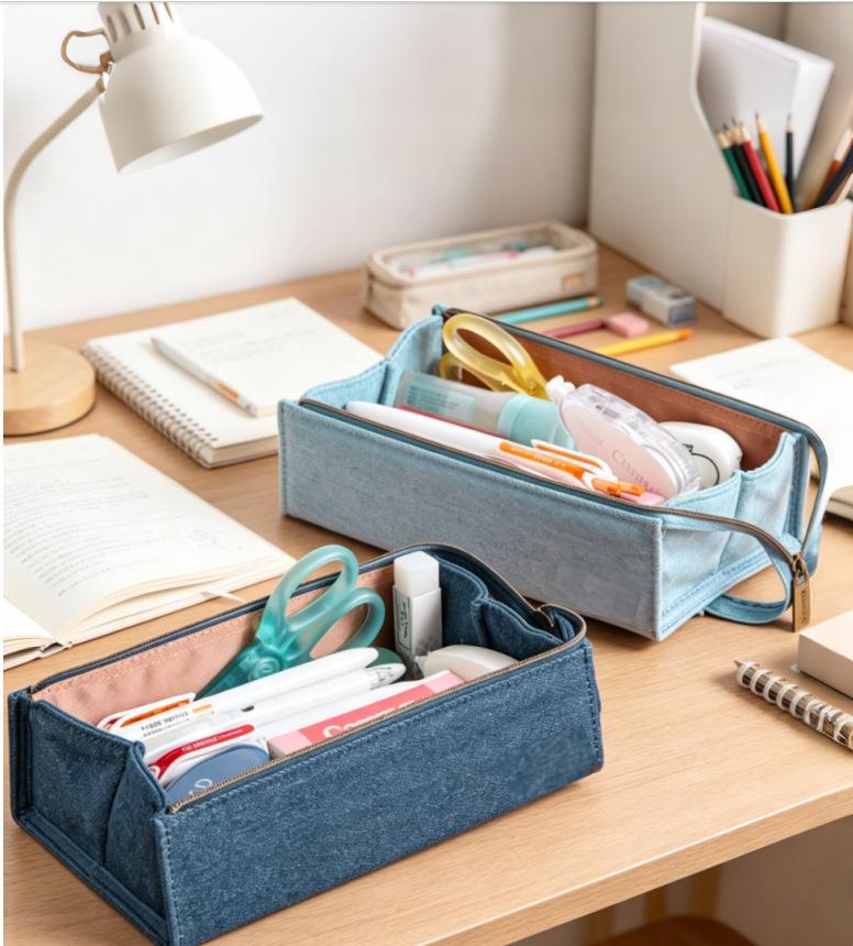 Large Capacity Cross-border Denim Pencil Case with Handle