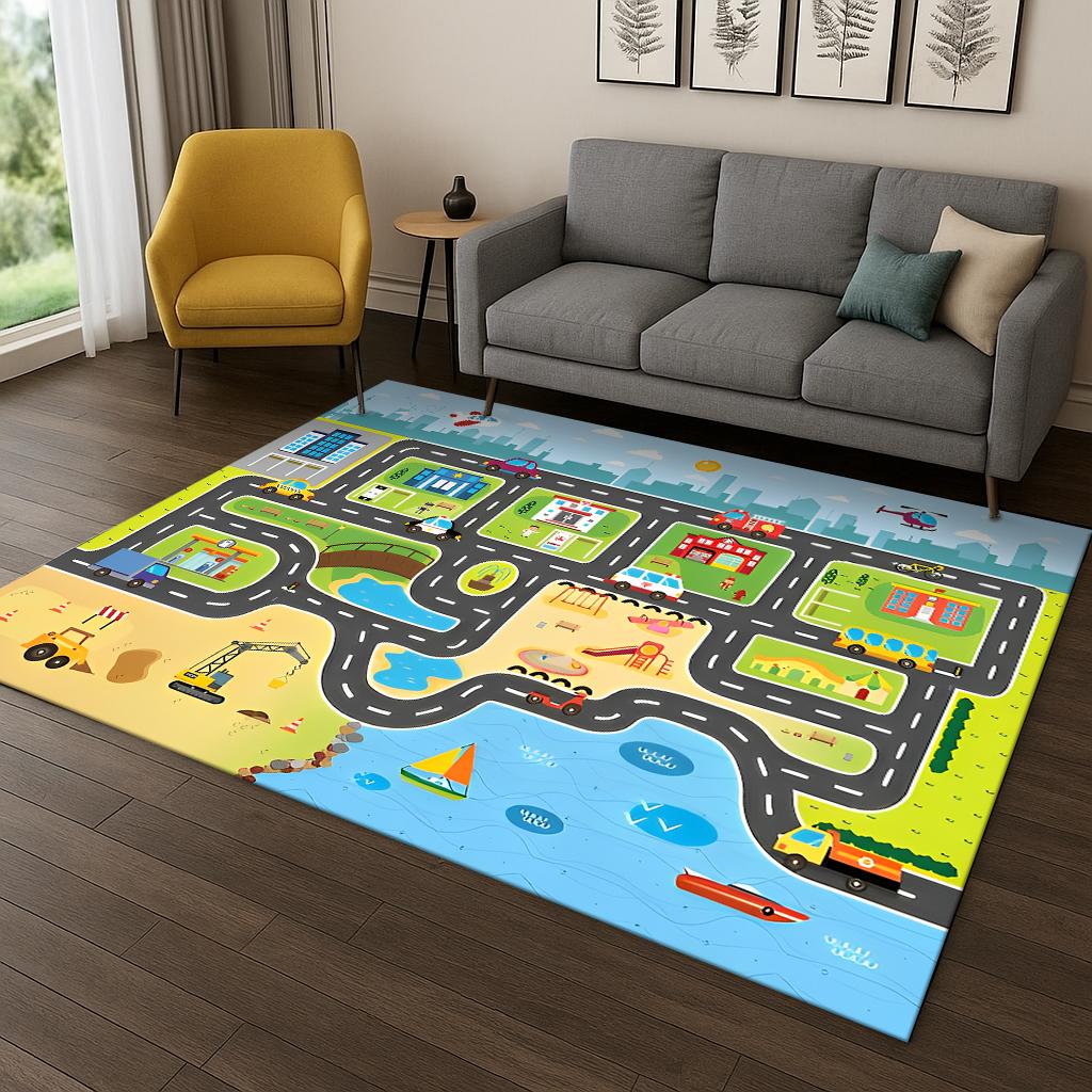 Детский игровой коврик Шоссе Имитация Городского Движения Ковер для Спальни Гостиной Дивана Придверный Коврик Декор, Детская Игра Нескользящий Напольный Коврик 40x60cm