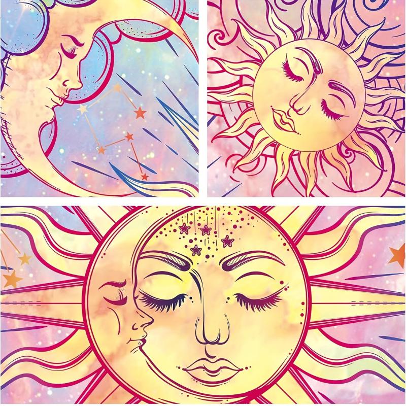 VIKAMA Pink Purple Sun Moon Star Tapestry Bohemian Style Cosmic Nebula Dreamy Girl Style Living Room Decoration