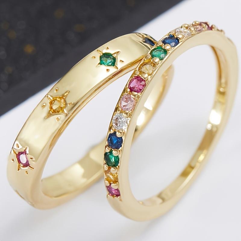Ethnischer Stil Sonnenelement Design Damenring Set aus zwei bunten synthetischen Zirkonen Kreativer Schmuck Geschenke