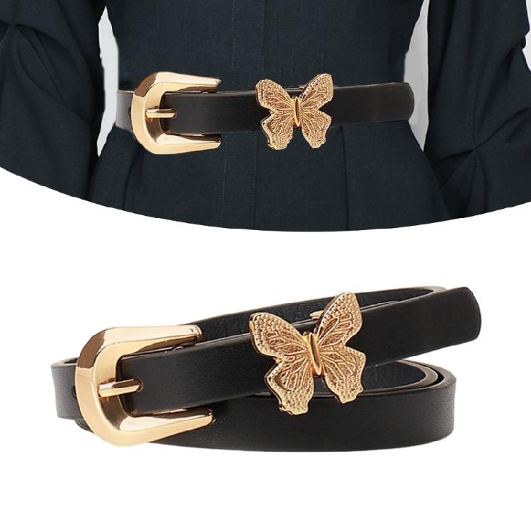 Lovely Butterfly Adorned PU Waist Belt Vibrant Color Waist Cinching Band Waist Girdle for Daily or Special Occasion