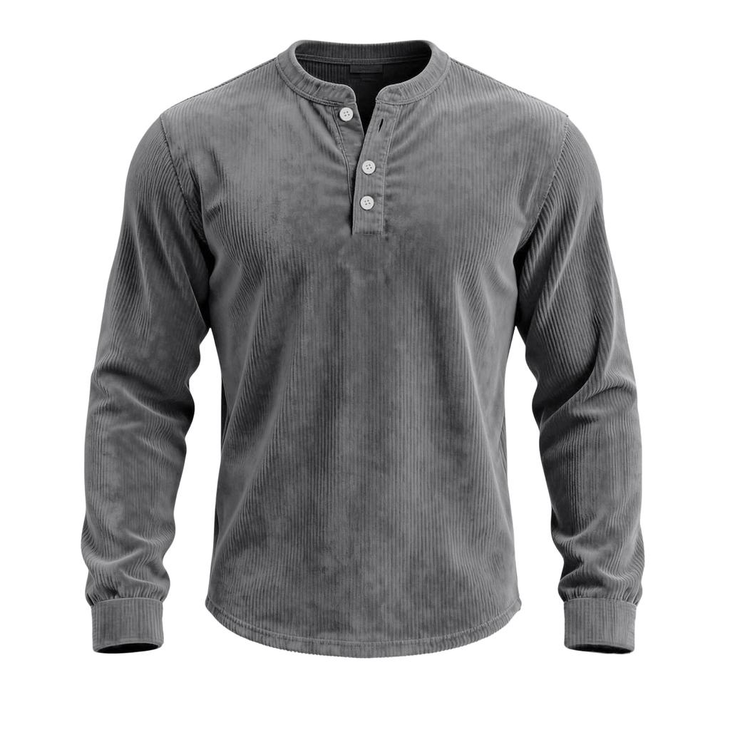 Men's Relaxed-Fit Button-Down Collar Corduroy Pullover Long-Sleeve Top