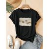 Womens Casual Graphic TShirt Short Sleeve Round Neck Summer with Coffee Cup and Hand Design Printed Casual Women Clothing