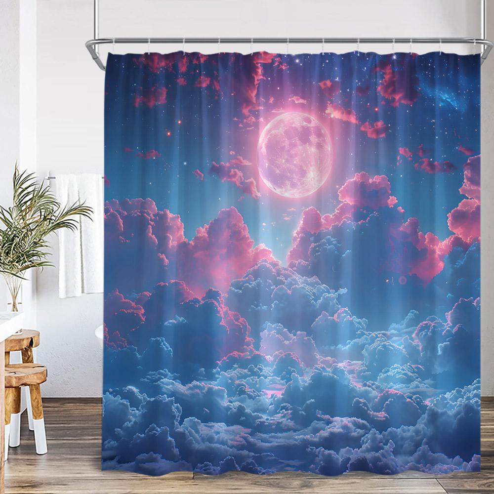 

Celestial Moon Shower Curtain Starry Night Cloud Sea Ocean Sailboat Space Bathroom Decor Cresent Full Moon Bath Cutain With Hook W60H190(CM)-1 Pcs