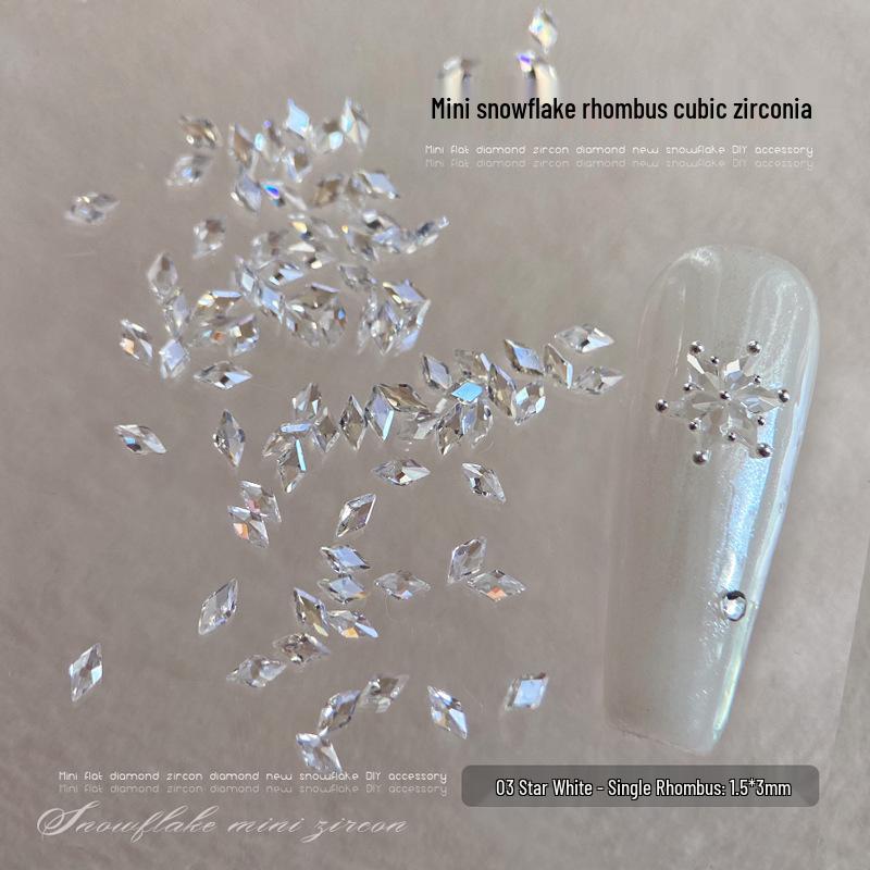 1.5x3 Rhombus Zirconia Nail Art Decorations - Super Sparkle Clear, White, Champagne & Pink Snowflake Rhinestones
