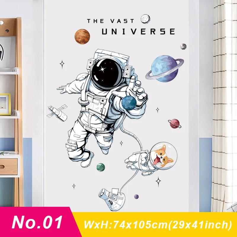 Astronaut Wall Stickers for Kids Room Nursery, Removable PVC Decals DIY Poster Murals, Bedroom Living Room Home Decor