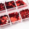 Xiaomi 12 Grids Red Reflective Nail Glitter Sequins Sugar Nail Powder Mixed Heart-shaped Sequins Design for Valentine's Day Nail Decor