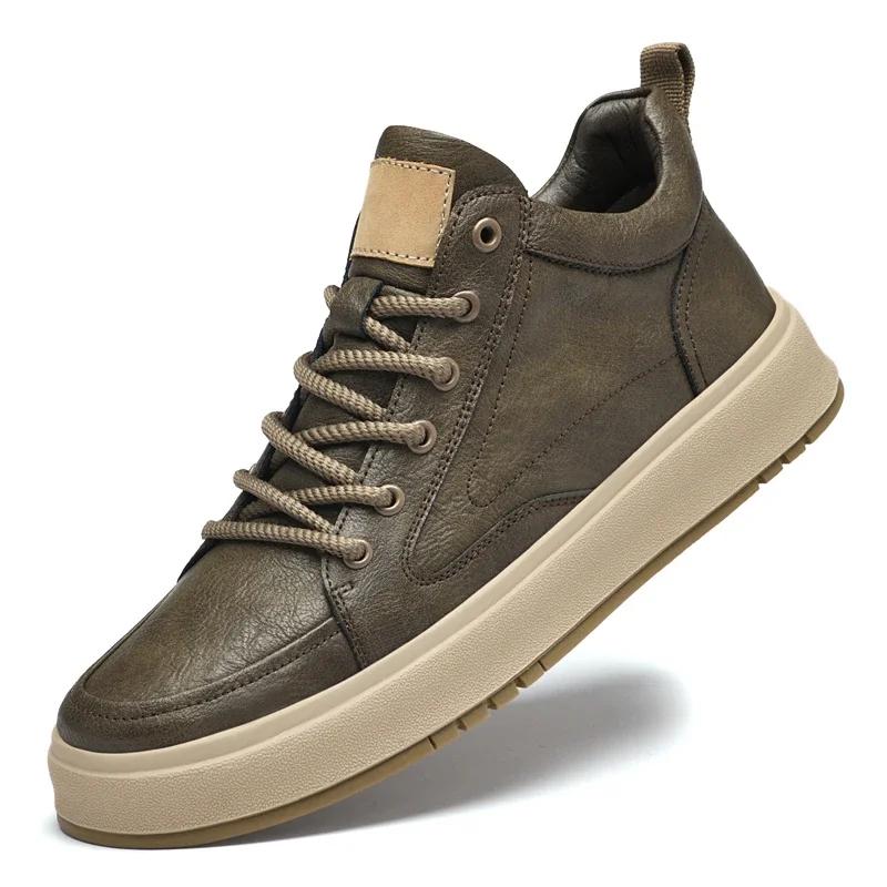 New Genuine Leather Mens Sneakers Fashion High Top Casual Shoes for Men High Quality Business Designer Comfortable Walking Shoes