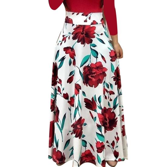 Sommer Blumen Punkt Druck Farbpassend Langarm Hohe Taille Damen Maxi Kleid